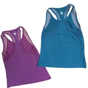 Ictive Womens Racerback Tank Top 2-Pack 1-Purple 1-Teal Mesh Back Athletic Sz L